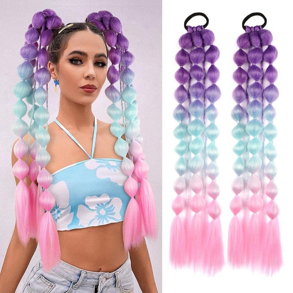 Bubble Ponytail Extensions Synthetic 22 Inch Colorful Braids for Girls Festivals